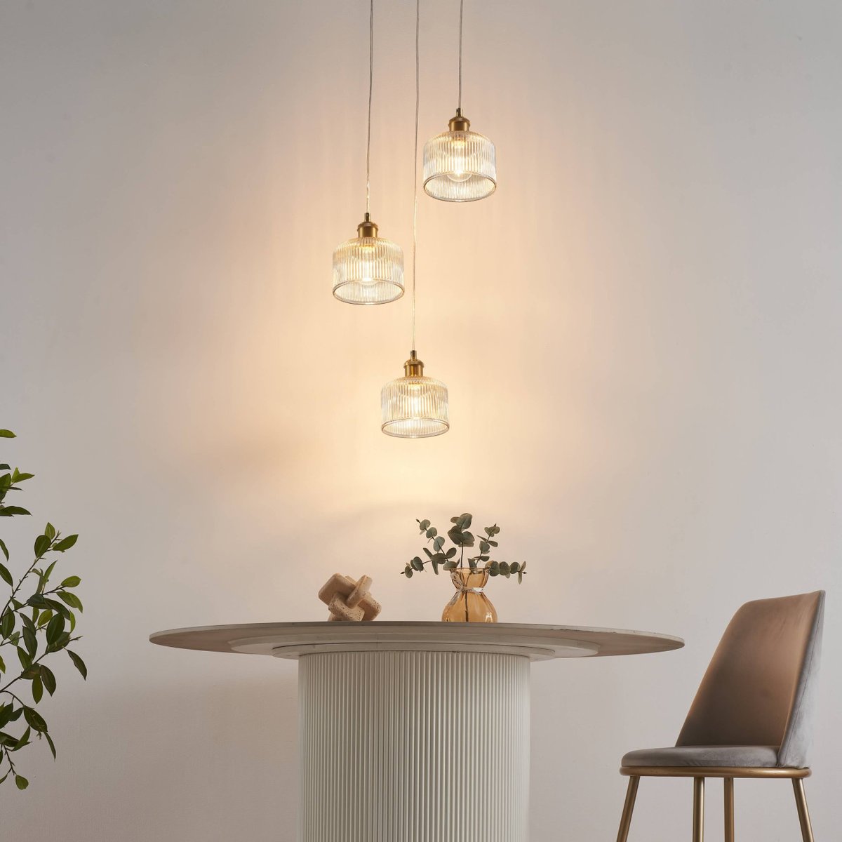 Suspension trio verre ambré rétro - AURÉLINE ambré et laiton, KOSILUM