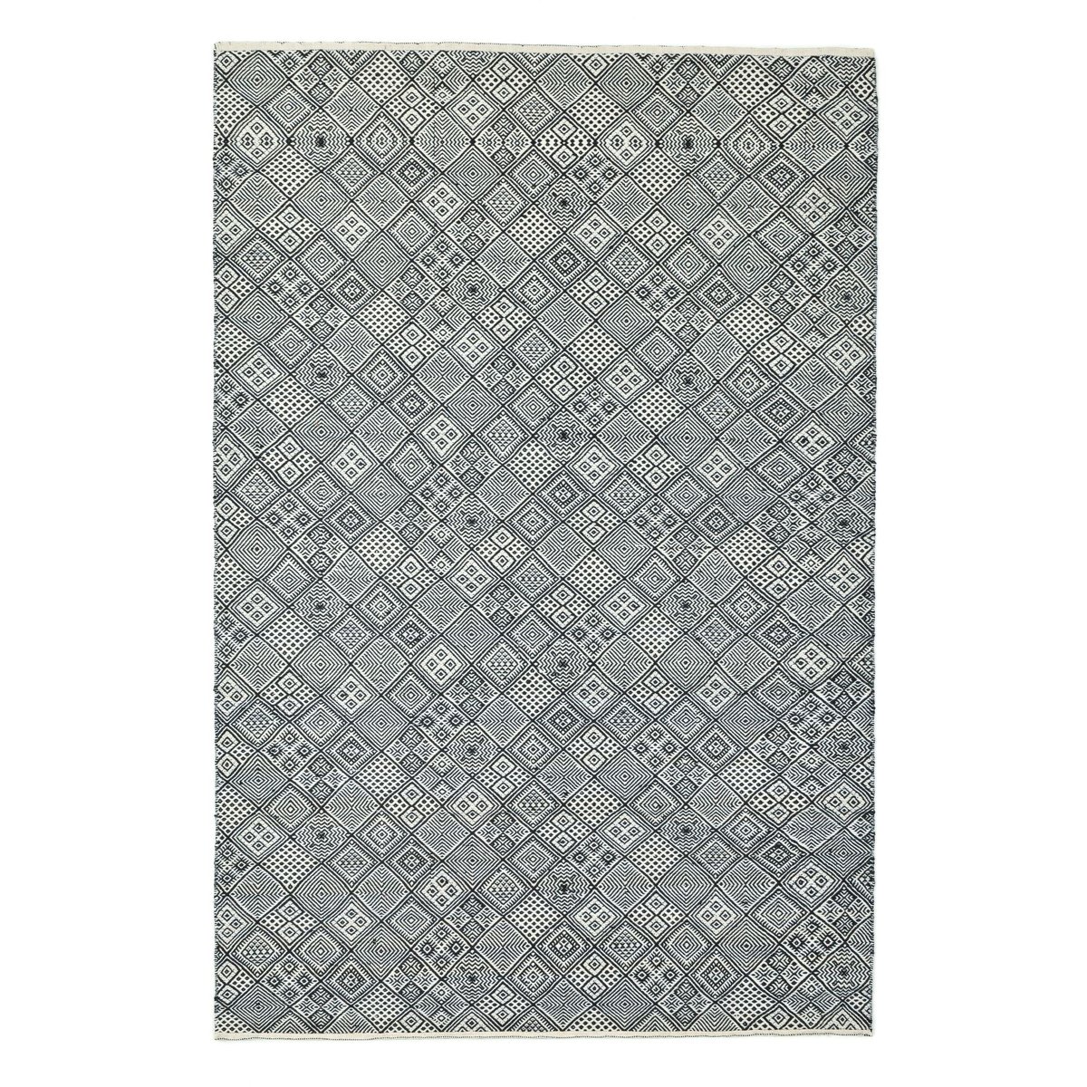Tapis salon Molde tissé main, laine naturelle noir et blanc, THEKO
