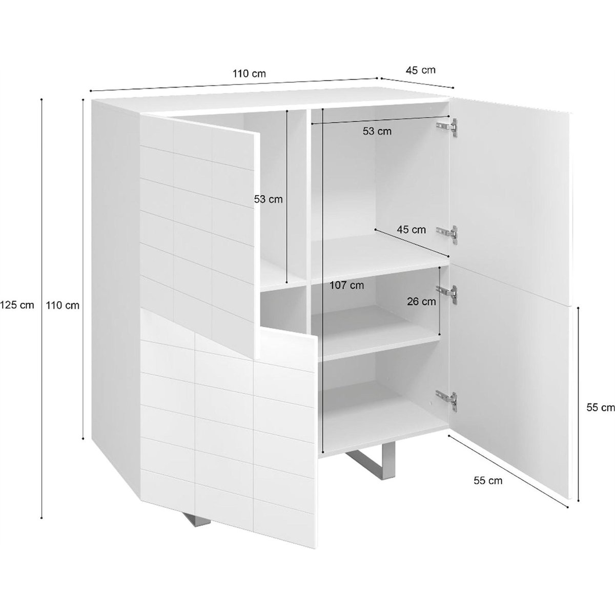 Buffet haut contemporain collection ANTOINETTIE blanc et effet béton, RECOLLECTION