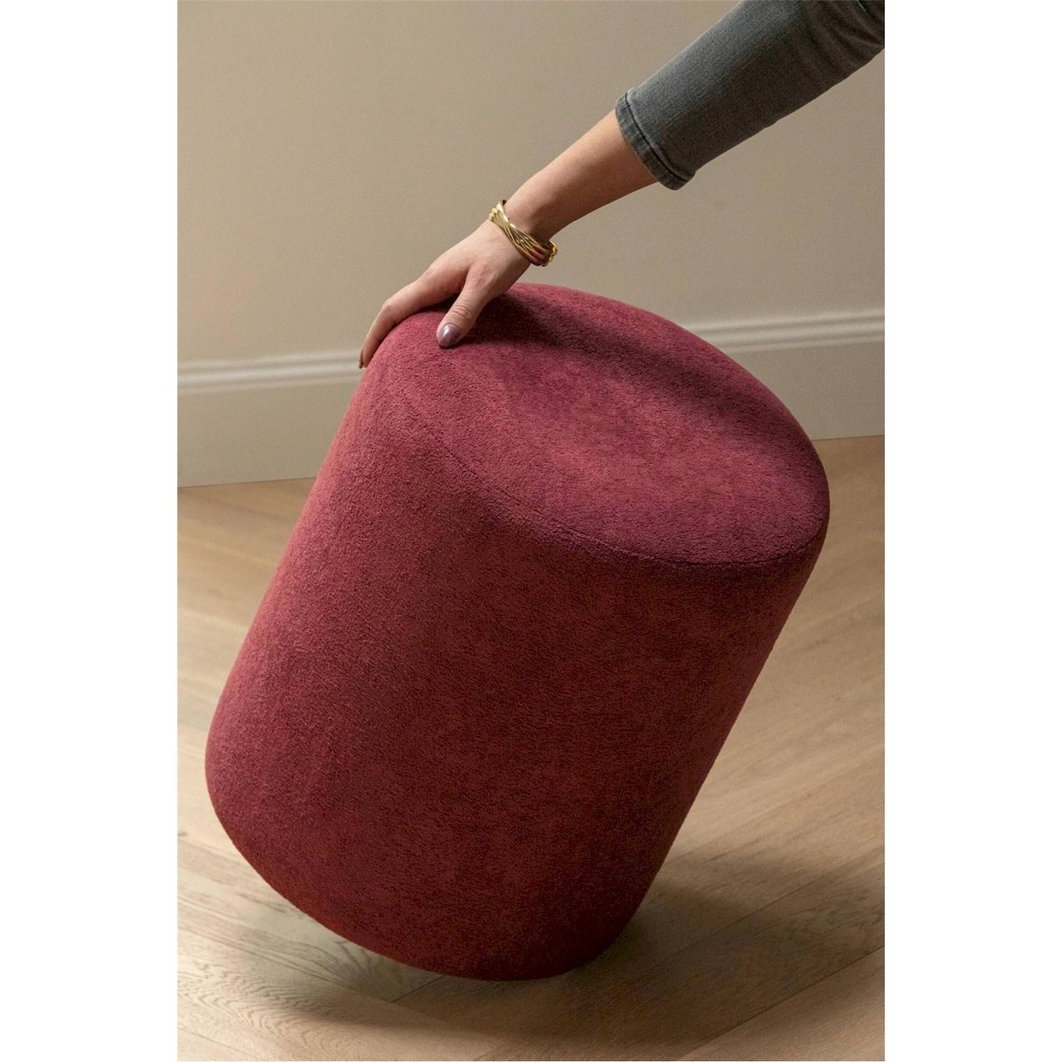 Pouf rond en tissu bordeaux, RECOLLECTION