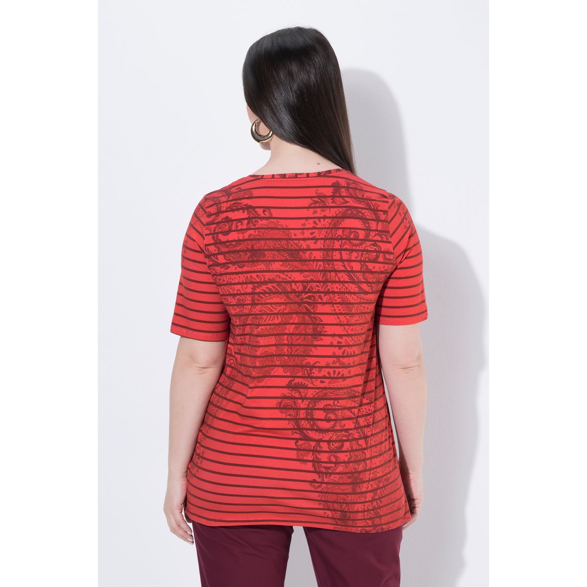 T-shirt rayé en coton Pima rouge pur, ULLA POPKEN