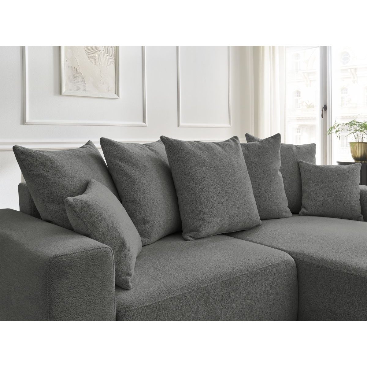 Canapé d'angle convertible 3 places en tissu chiné, ATILLA gris foncé, BOBOCHIC