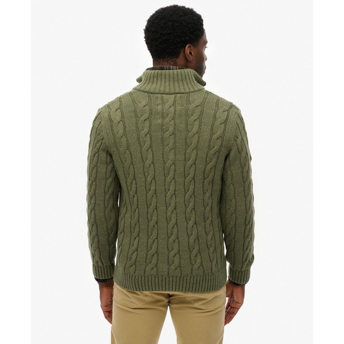 Pull torsadé à col zippé Jacob vert mousse, SUPERDRY