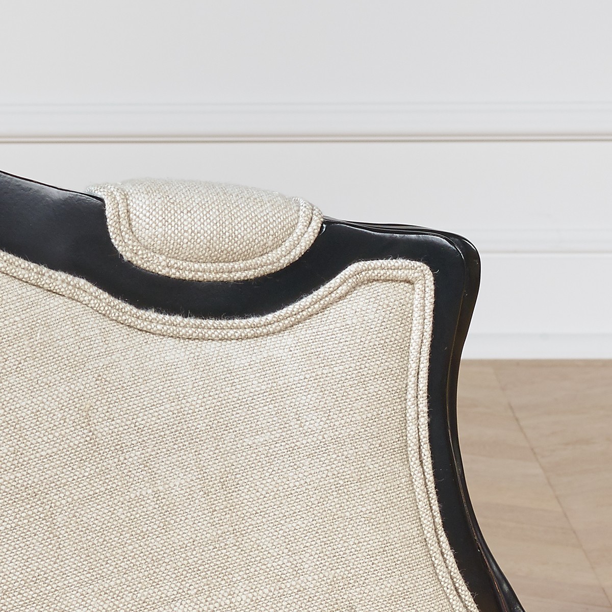 Fauteuil en hévéa teinté noir et lin premium VICTOR lin, ROBIN DES BOIS