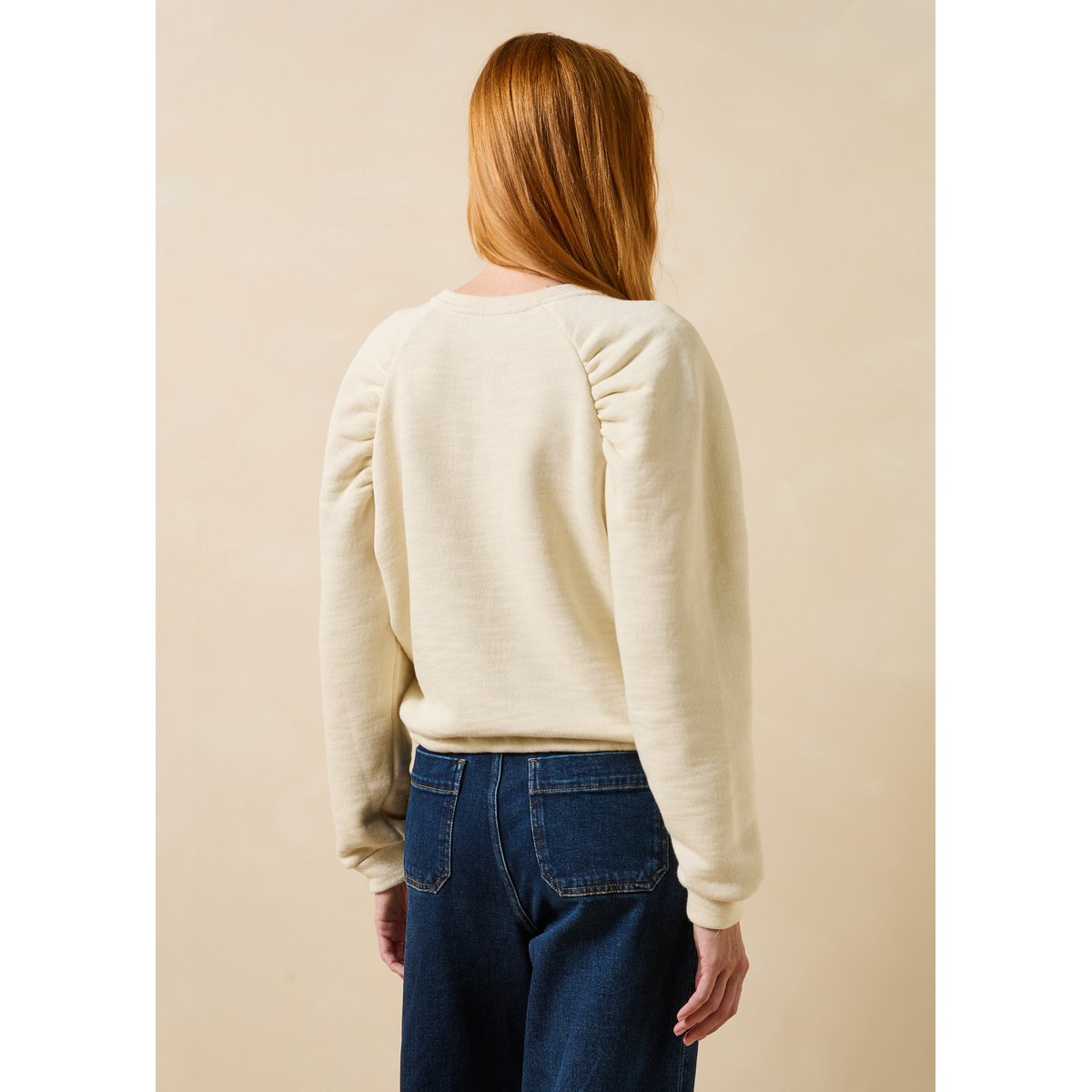Sweatshirt manches longues en coton biologique ecru, LA FEE MARABOUTEE