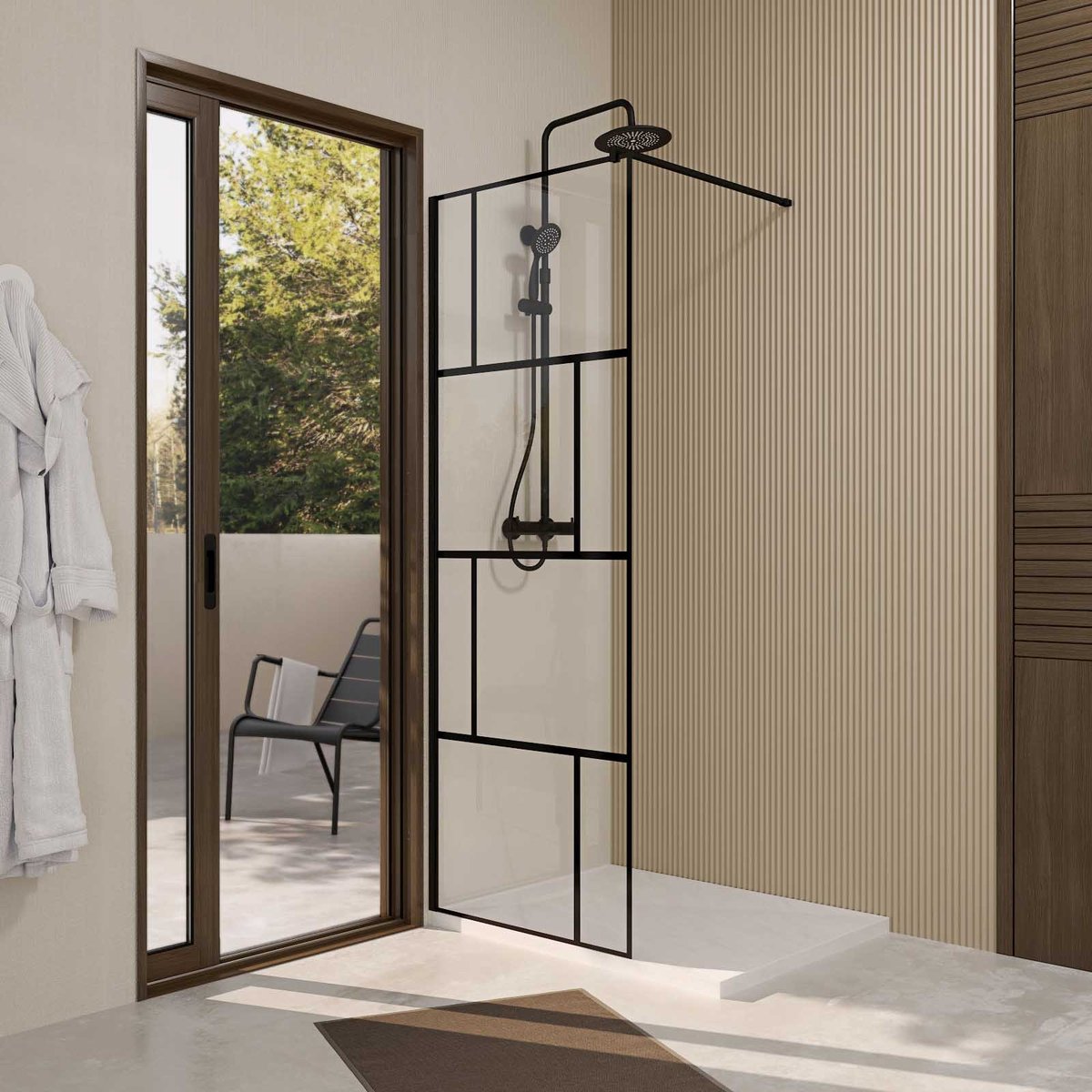 Paroi de douche fixe sérigraphiée en verre trempé anticalcaire noir, HOME MAISON