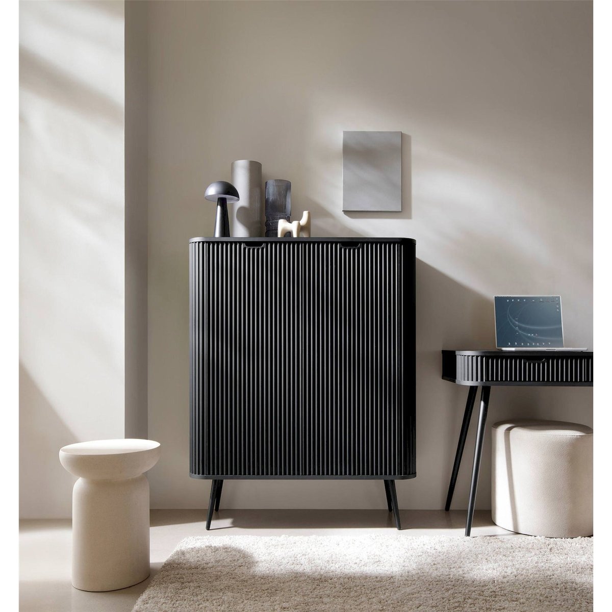 Buffet haut cannelé 2 portes collection ZOVA noir, RECOLLECTION