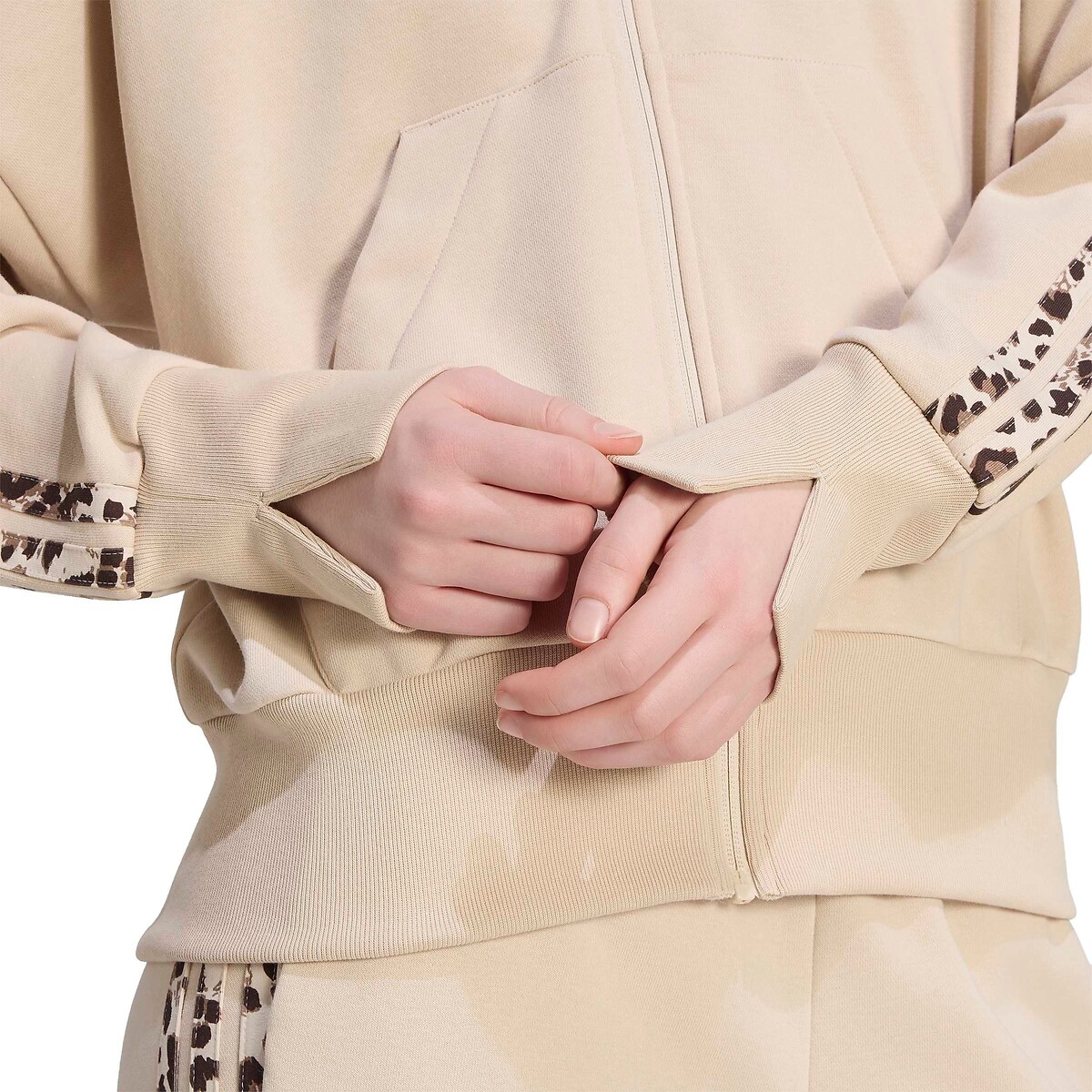Sweat zippé à capuche manches longues imprimées léopard Essentials beige/léopard, ADIDAS SPORTSWEAR