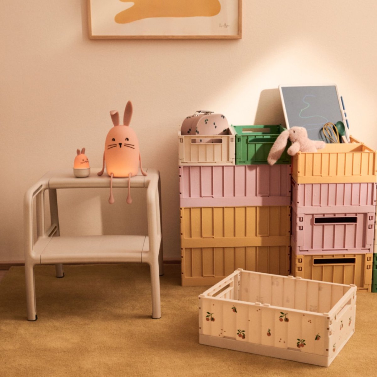 Lot de 2 caisses de rangement Weston M ecru, rose, vert, LIEWOOD