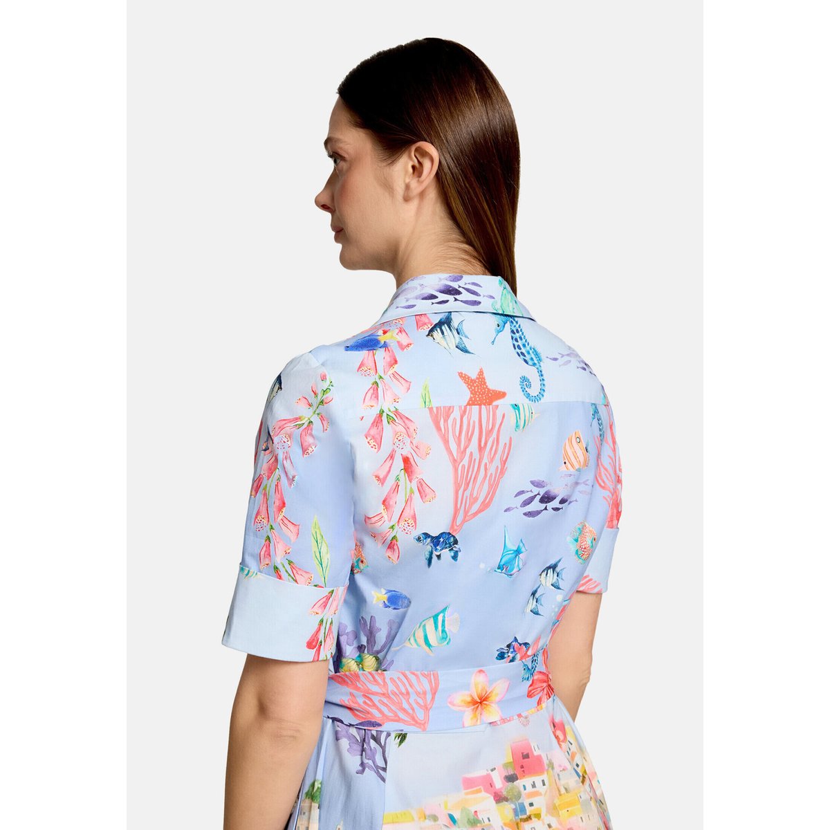 Robe-chemisier à patte de boutonnage light blue/red, VERA MONT