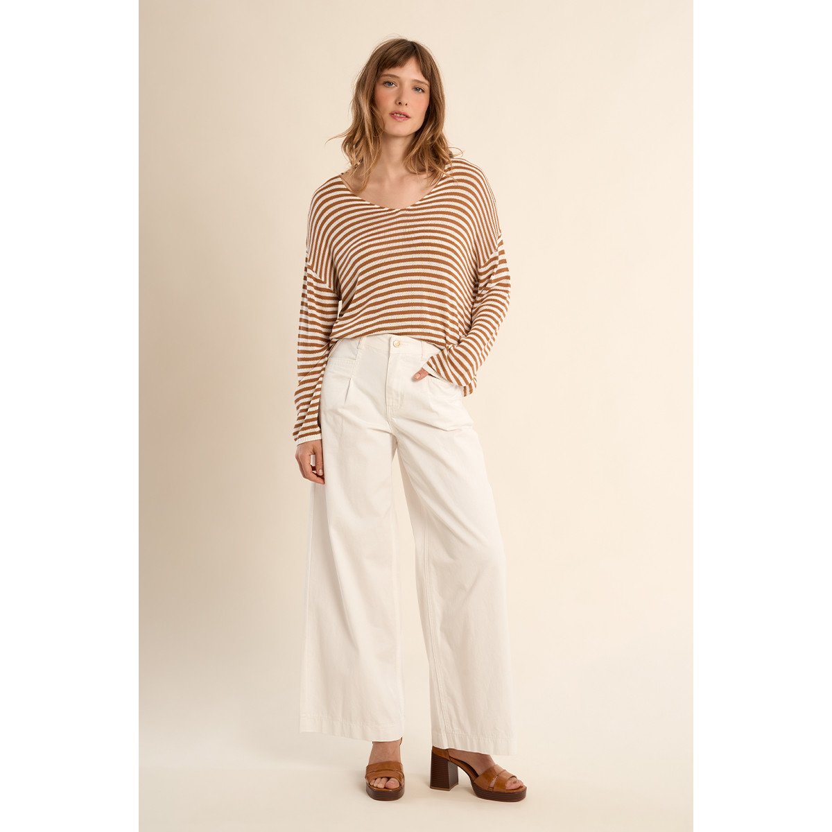 Maille manches longues, marinière offwhite/beige, MOLLY BRACKEN