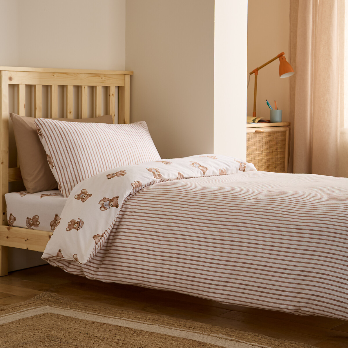 Brushed Teddy Bear Cotton Reversible Duvet Cover Set cream, CATHERINE LANSFIELD