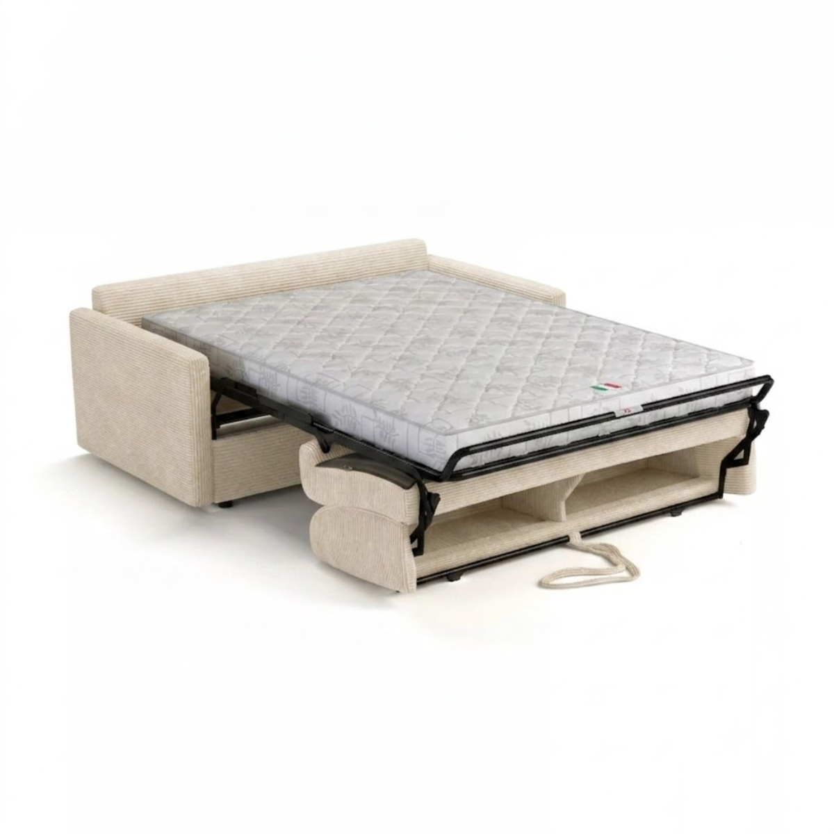 Canapé convertible 3 places en velours côtelé L175cm - Matelas 14cm - COSENZA ecru, CALICOSY