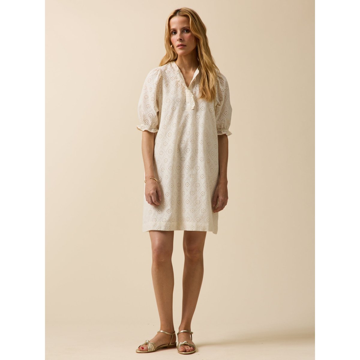 Robe courte broderie anglaise craie, CYRILLUS
