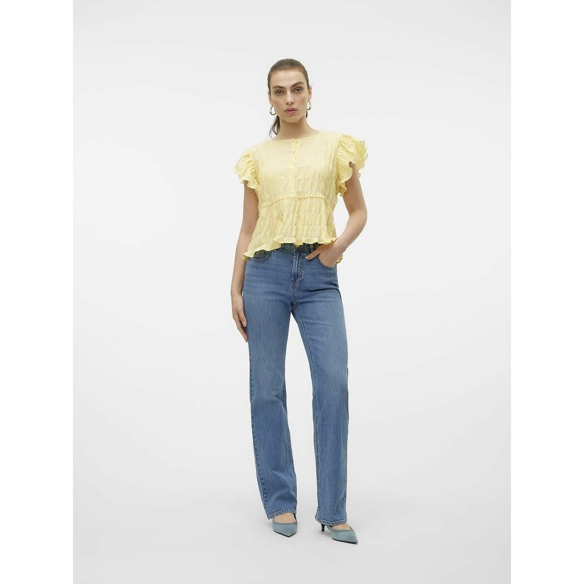 Vaqueros rectos, talle alto medium blue, VERO MODA