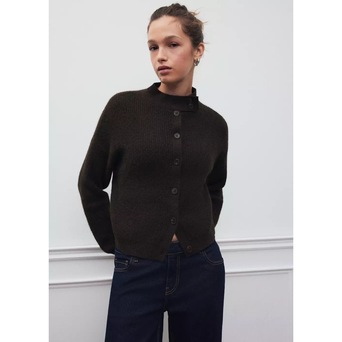 Cardigan côtelé avec boutons marron, MANGO TEEN