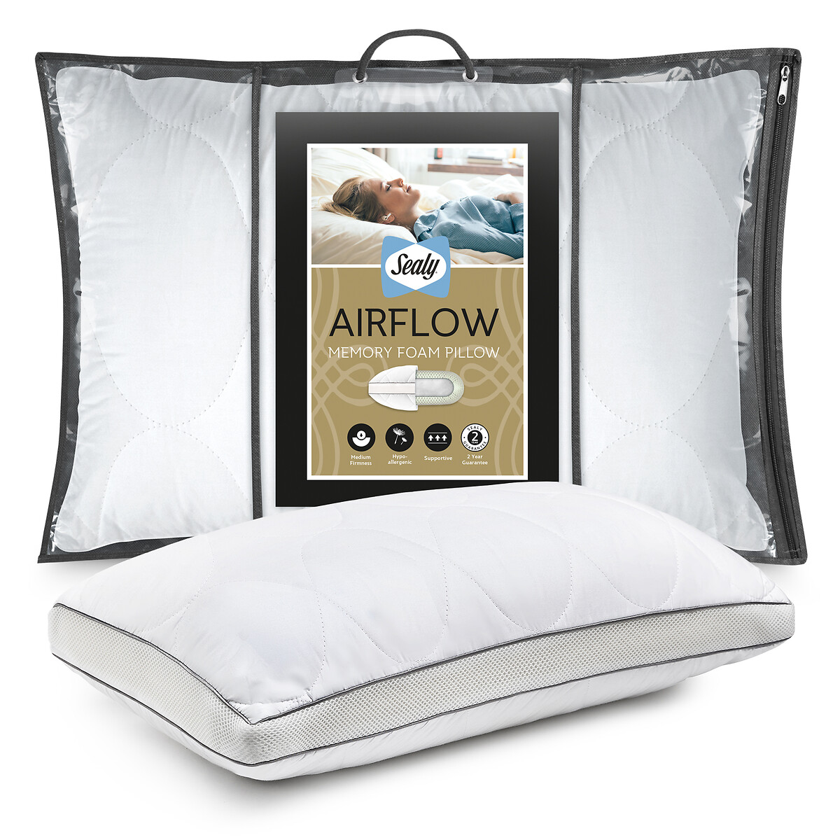 Airflow Memory Foam Pillow white, SEALY