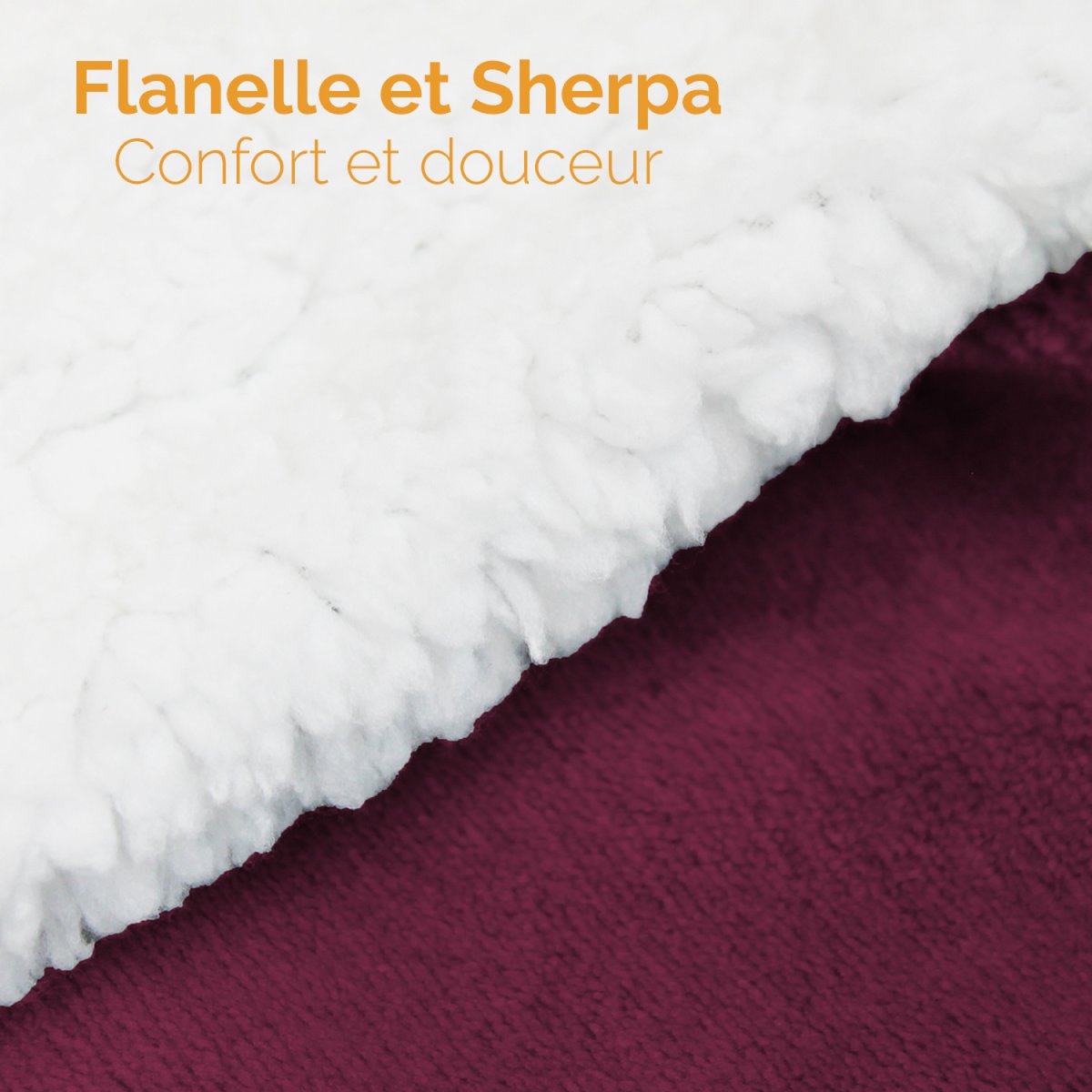 Plaid polaire flanelle et sherpa XL prune, VIVEZEN