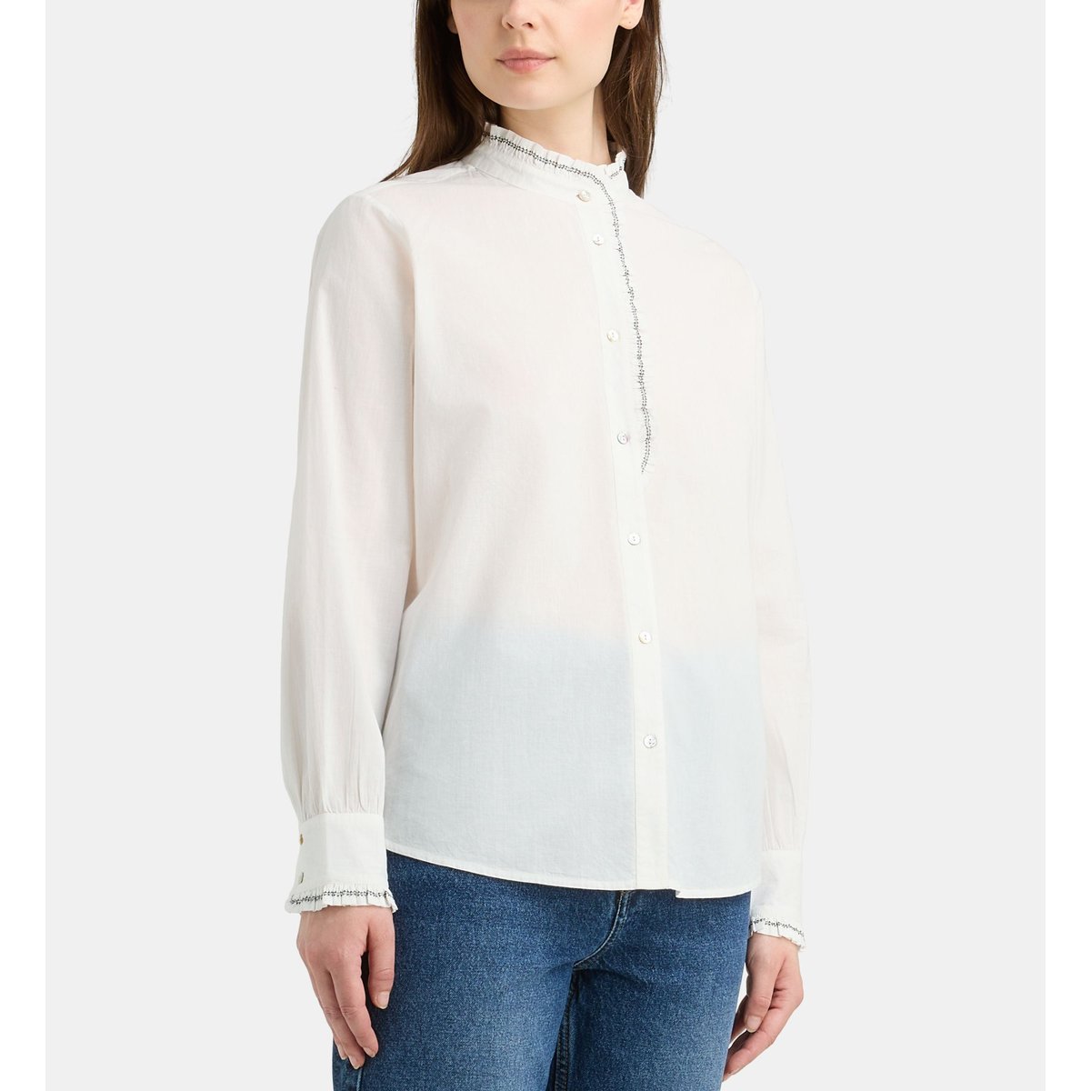 Chemise droite detroit point coton bio écru, GALERIES LAFAYETTE