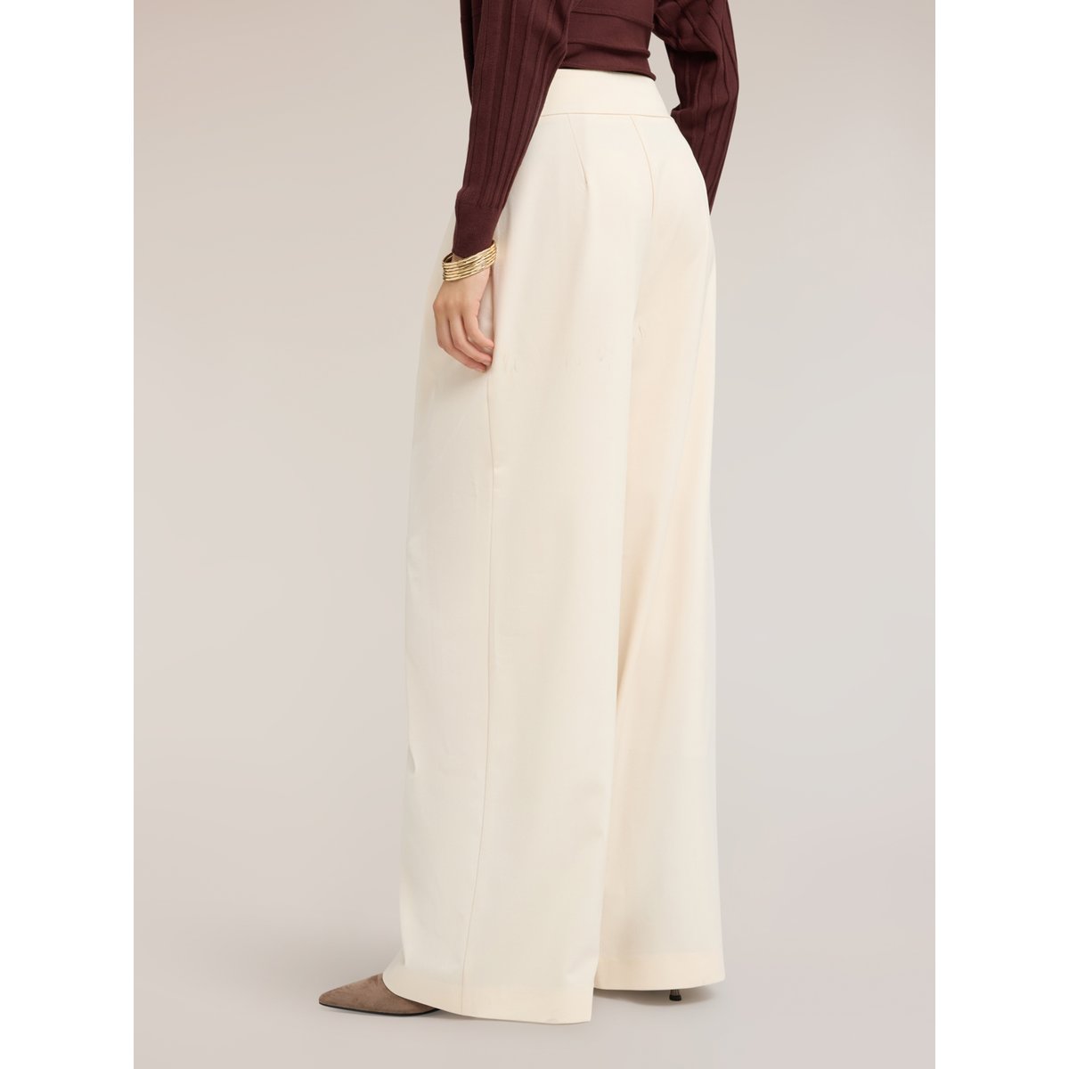 Pantalon palazzo taille haute avec pinces blanc, MOTIVI