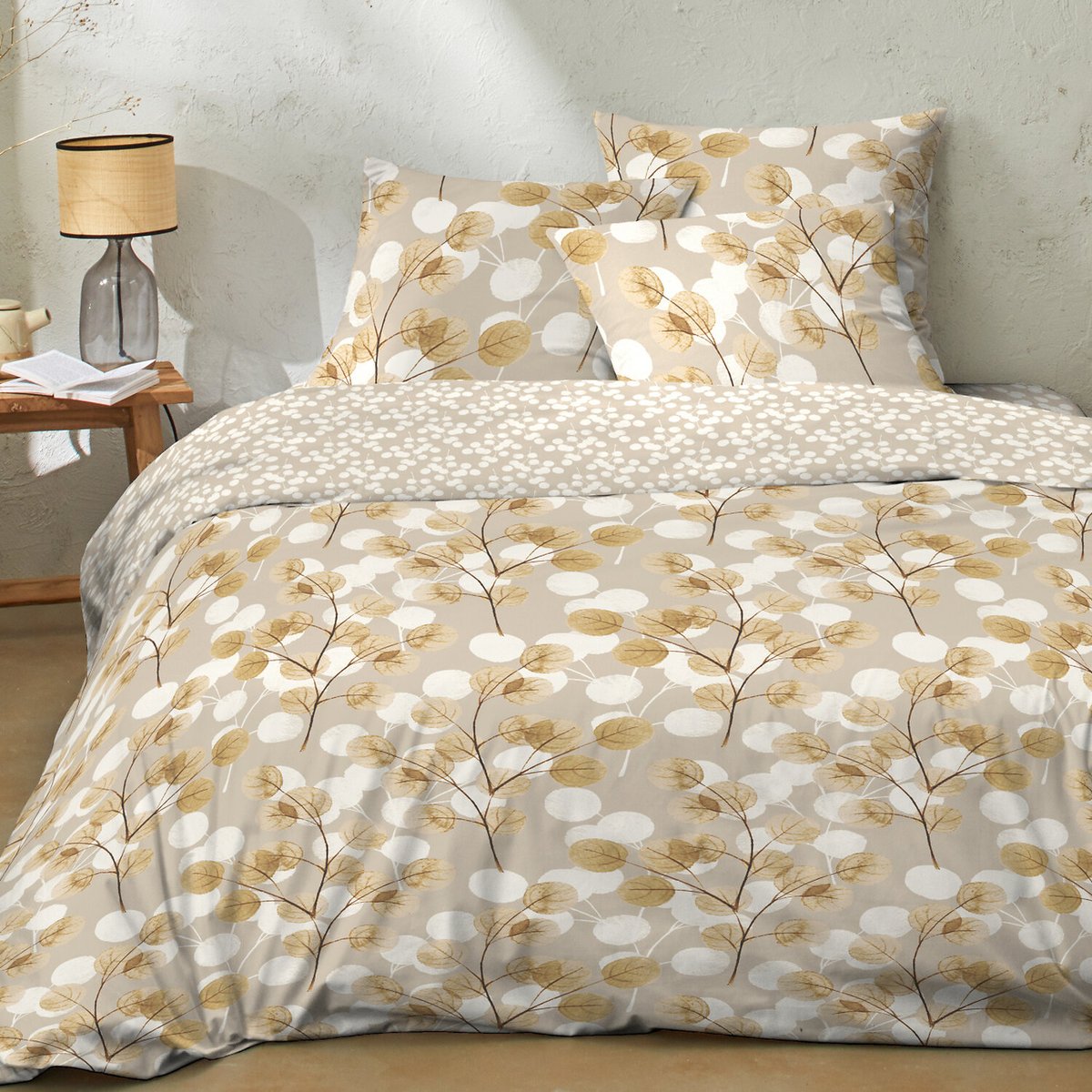 Parure housse de couette coton imprimés, soryne beige beige, C DESIGN HOME TEXTILE