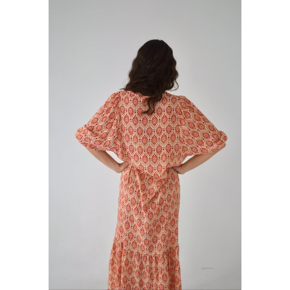 Robe imprimée boutonnée volant MICA bordeaux / orange, MINDTRAVELER