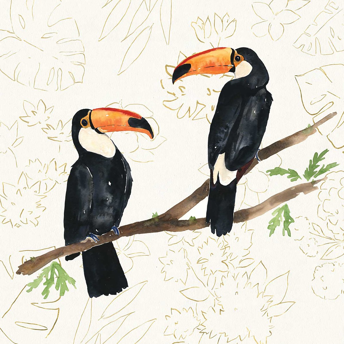 Papier peint exotique peinture murale deux toucans intissé, HEXOA