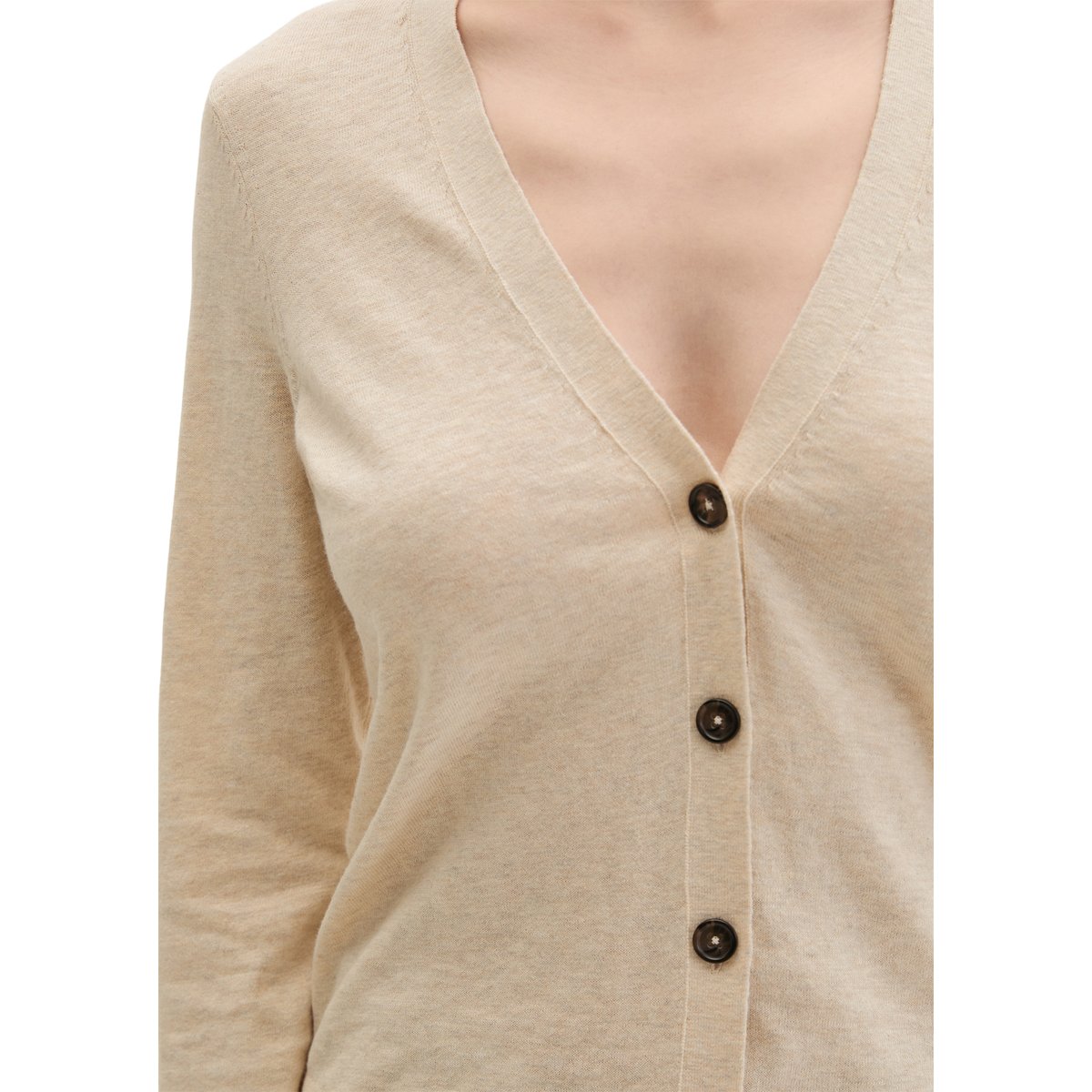 Cardigan en maille fine loose en coton et lin mélangés beige, MARC O'POLO