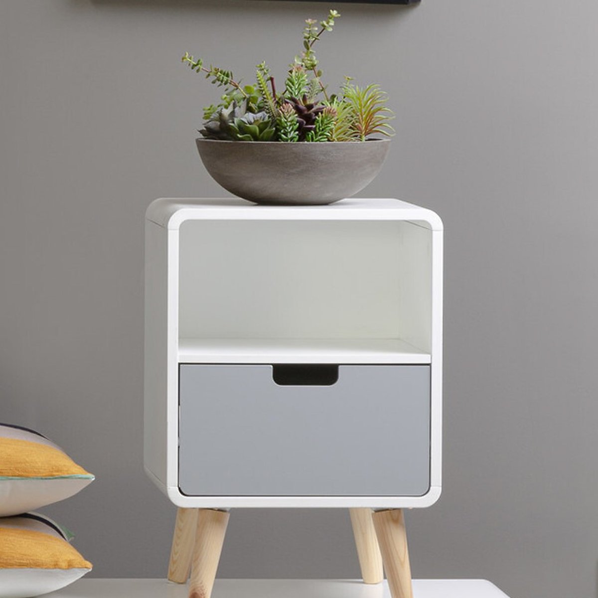 Freddy 1-Drawer Bedside Table with Shelf white, SO'HOME