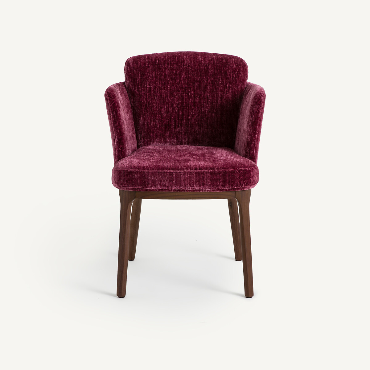 Sillón de comedor con patas de nogal y terciopelo, Jabote borgoña, AM.PM