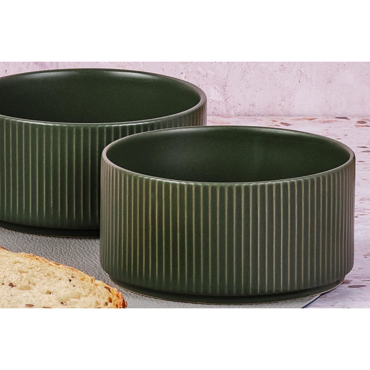 Lot de 4 petits bols en grès, SCANDI vert olive, BJORN