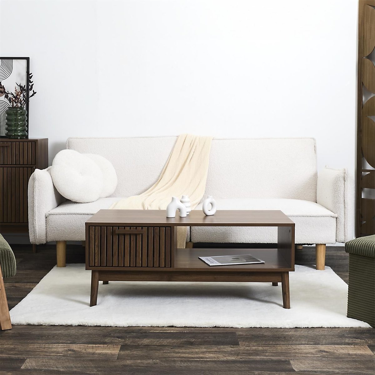 Table basse 1 tiroir et 1 niche effet bois foncé SAULK marron, THE HOME DECO FACTORY