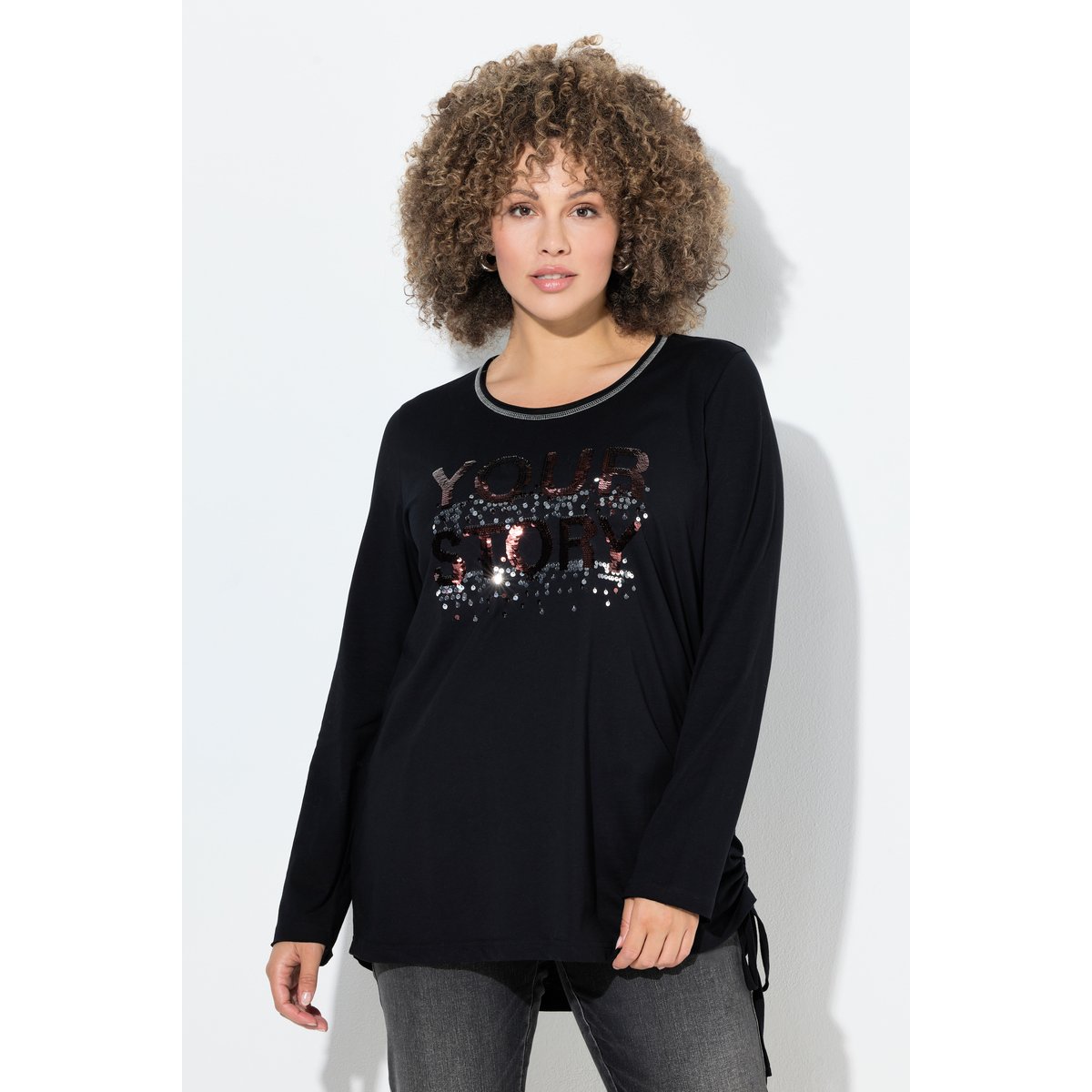 T-shirt Classic à col rond et manches noir, ULLA POPKEN