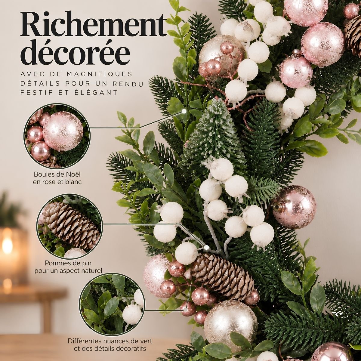 Couronne rose, MICA DECORATIONS