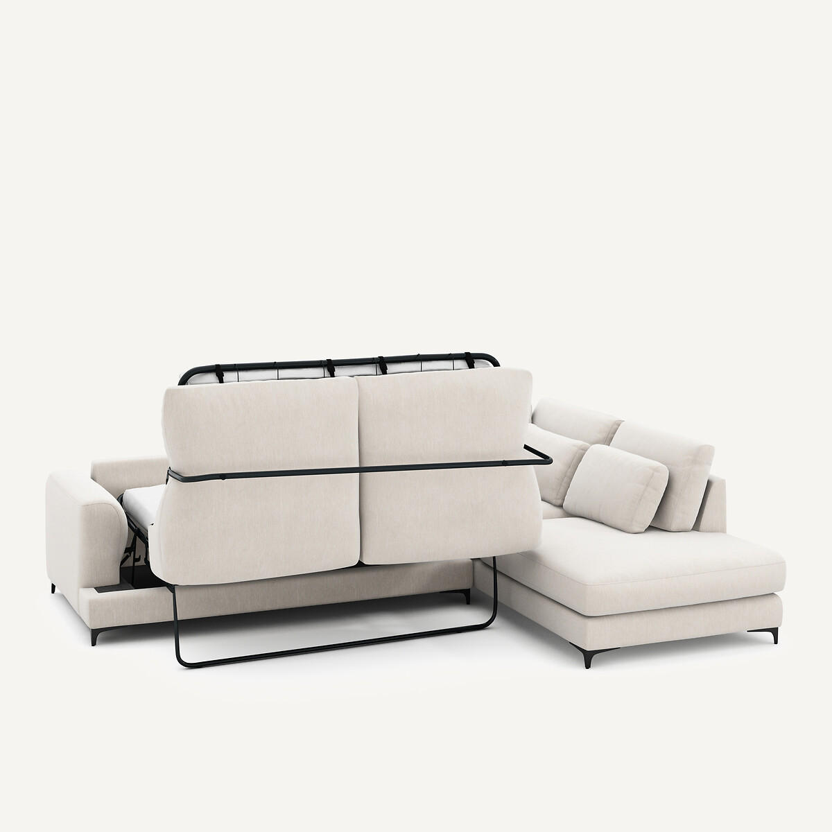 Canapé angle droit convertible, en velours chenille, Marsile blanc, AM.PM