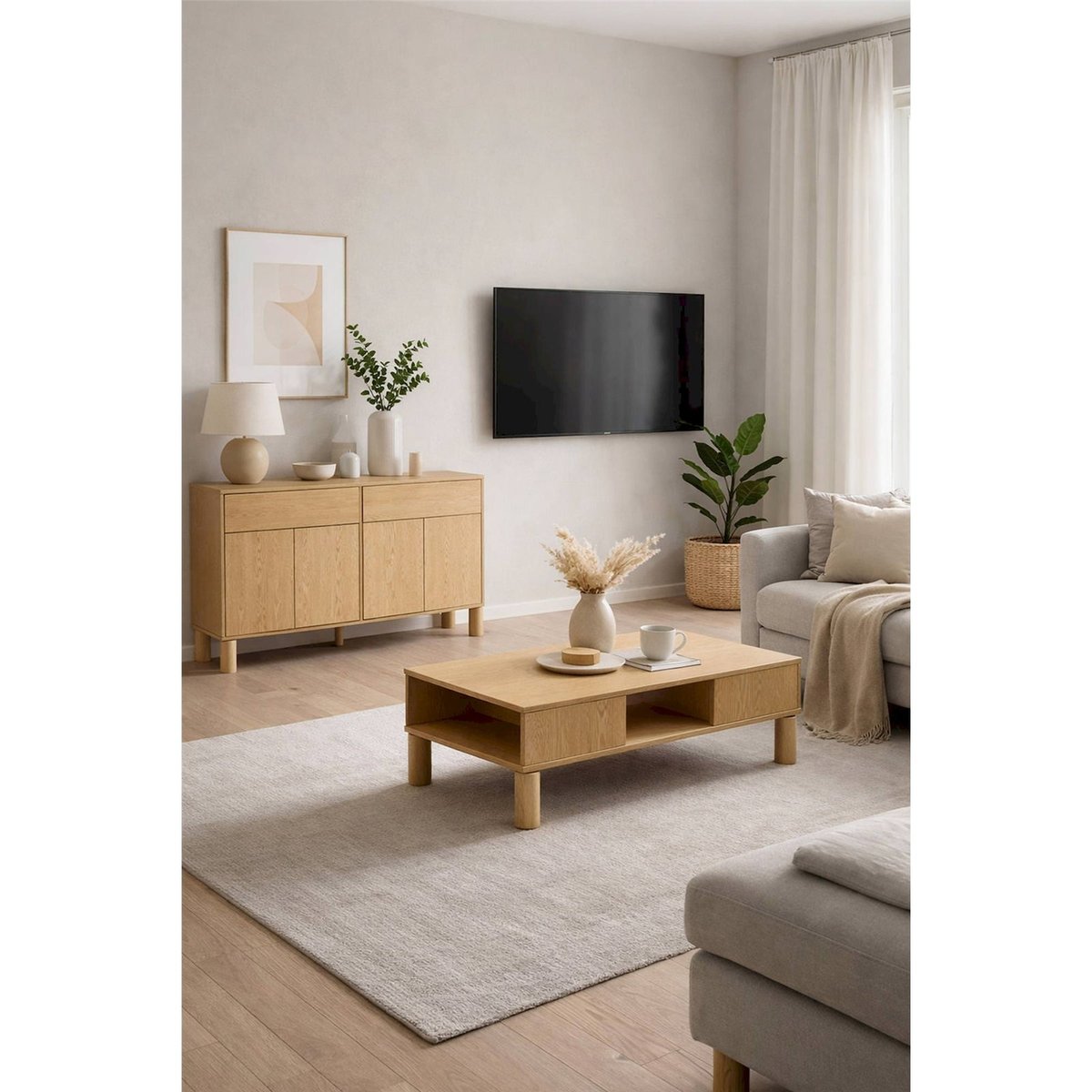 Buffet scandinave SANDEN, Portes et tiroirs chêne bookmatch, RECOLLECTION