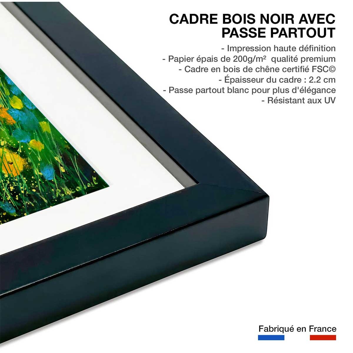 Affiche sauvages et des champs affiche + cadre en bois - noir, HEXOA