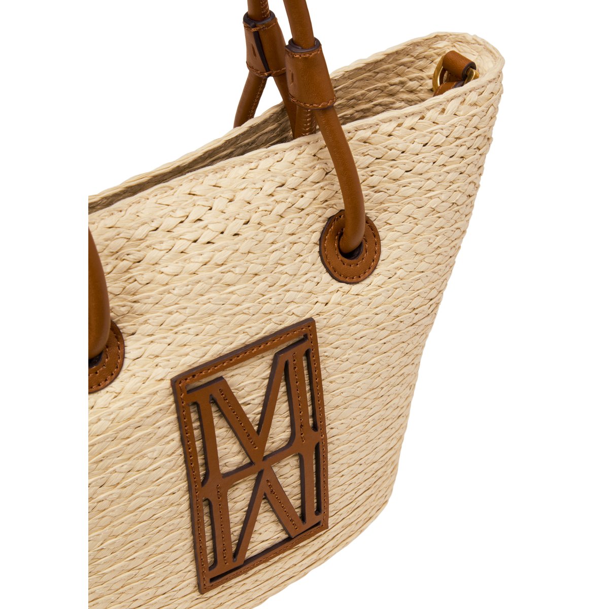 Shopper en raphia petit avec détails élégants en cuir véritable cognac, MARC O'POLO