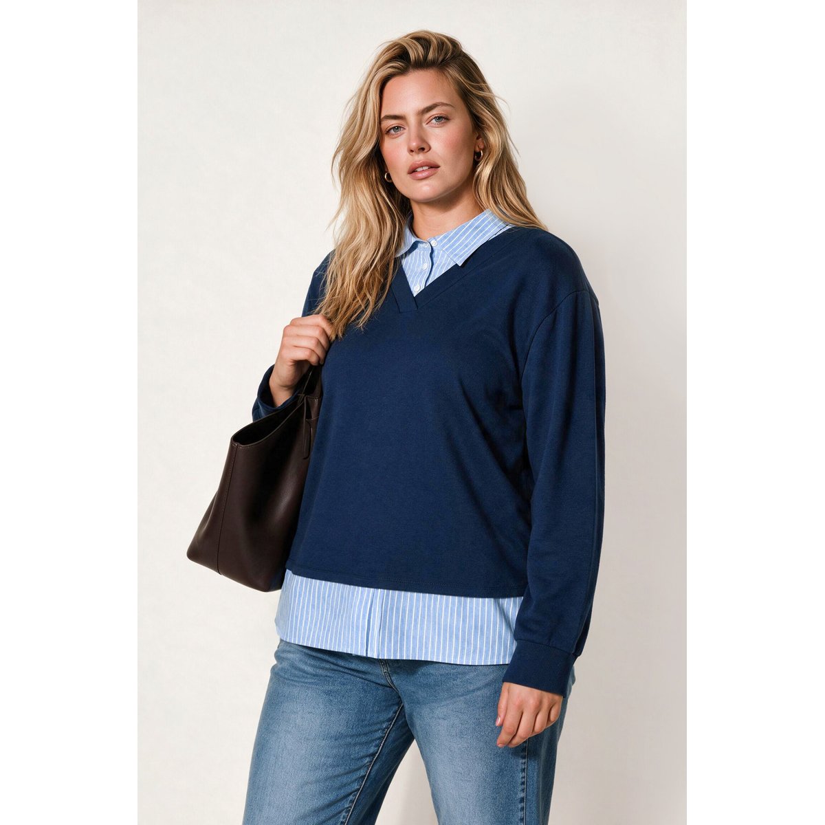 Sweat-shirt, effet de superposition bleu encre, ULLA POPKEN