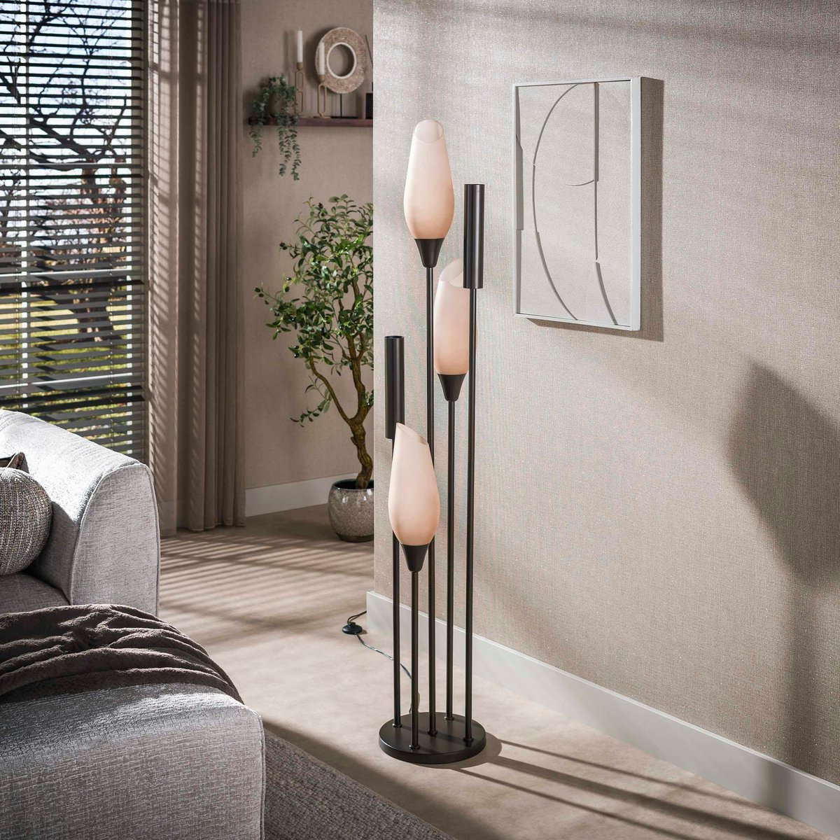 Lampadaire salon verre dépoli brun et métal bronze 5 lampes NIAGARA marron, PIER IMPORT