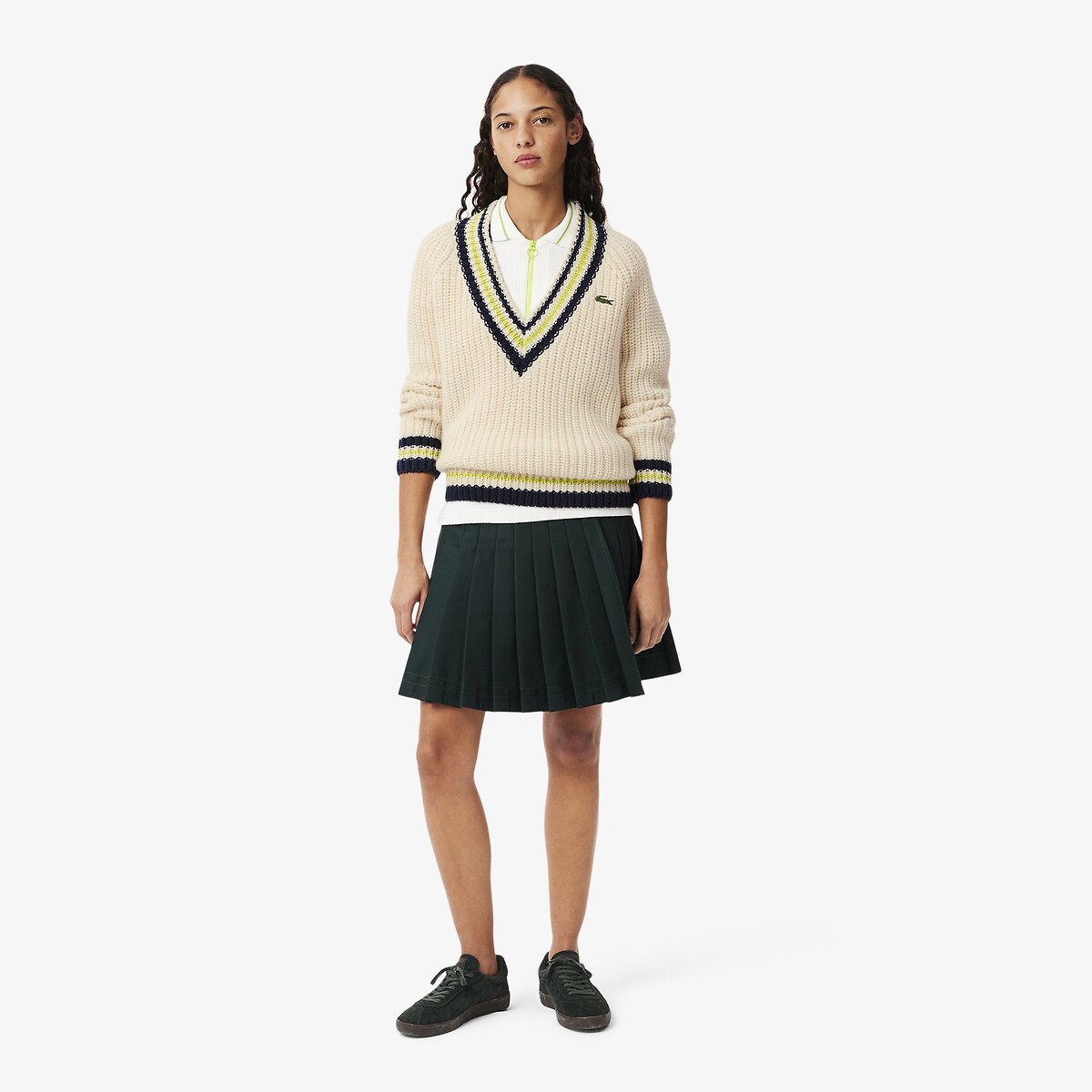 Pull tennis col V oversize en laine blanc-i63, LACOSTE