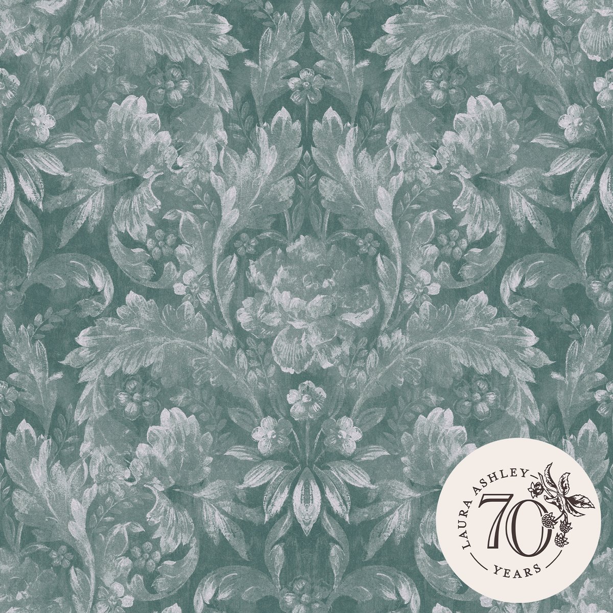Papier peint Fleurs Apolline Jade vert, LAURA ASHLEY