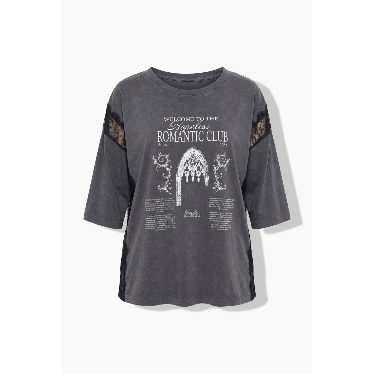 T-shirt avec empiècements en dentelle anthracite, ULLA POPKEN