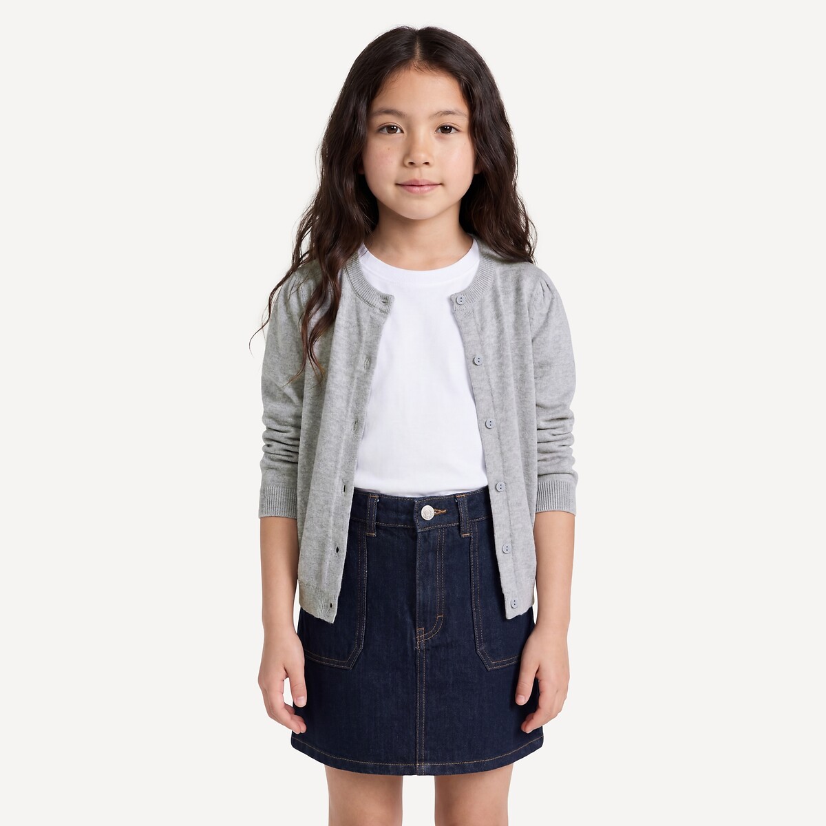 Gilet en fine maille de coton gris chiné, LA REDOUTE COLLECTIONS