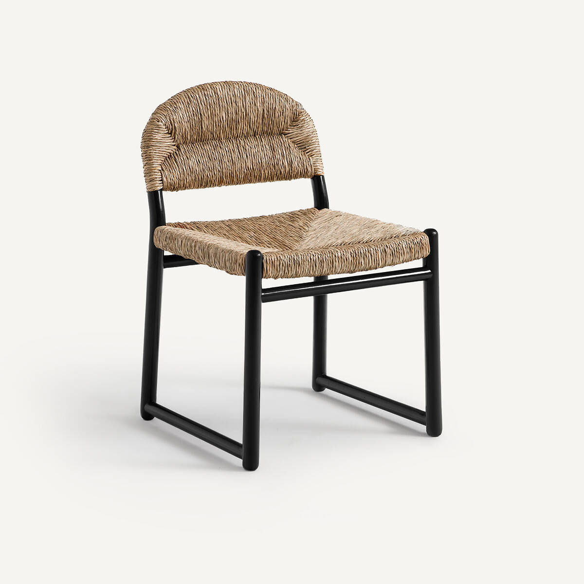 Sedia in rovere massello laccato e paglia, Lyla nero , AM.PM