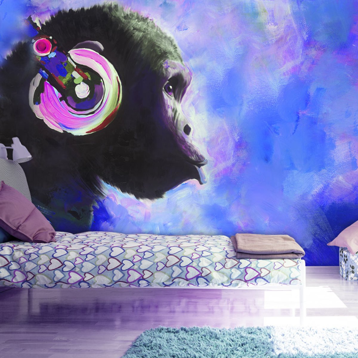 Papier peint intissé panoramique Animaux Blue Melody noir, EDEN