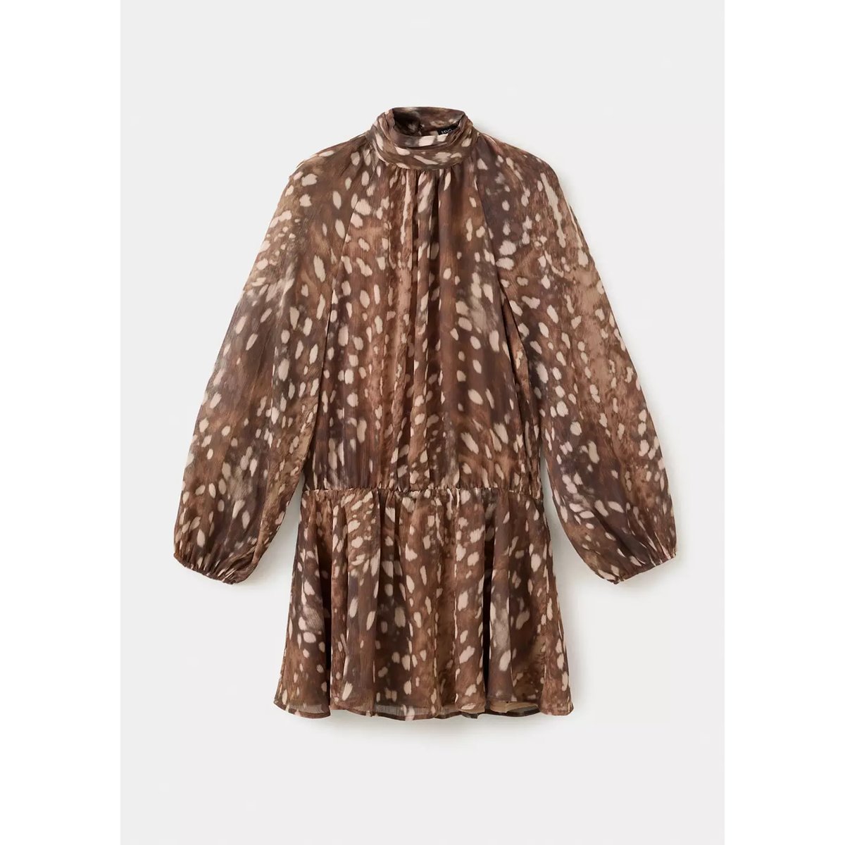 Robe imprimée col montant marron, MANGO