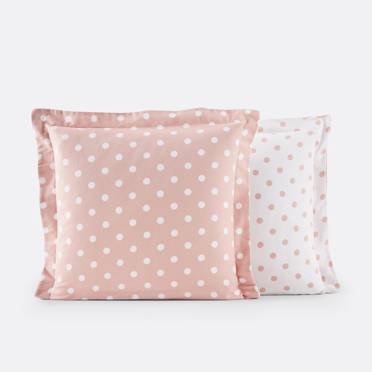 Kussensloop in flanel met stippenprint, Clarisse nude/wit, LA REDOUTE INTERIEURS