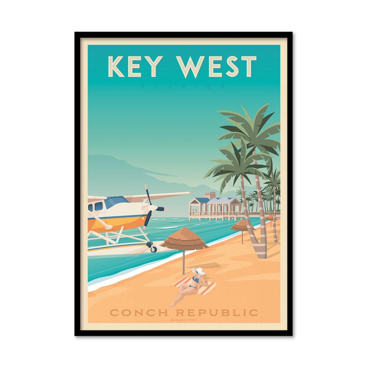 Affiche d'art - Key West Florida - Olahoop Travel Posters turquoise, WALL EDITIONS
