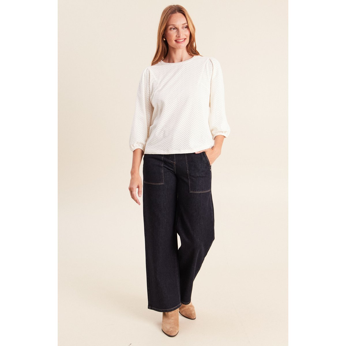Blouse droite col rond manches 3/4 ecru, BREAL
